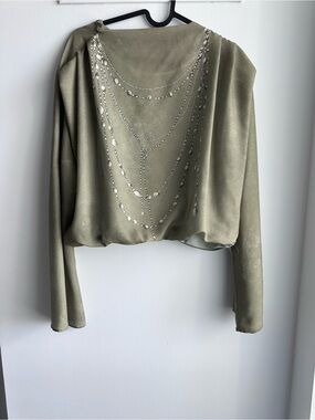 Zara Olive Green Long Sleeve Chain-Print Top